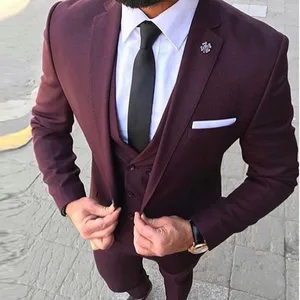 Coat Pant Designs Wine Red Men Suit Prom Tuxedo Slim Fit 3 Piece Groom Style Men's Suits Custom Blazer Terno