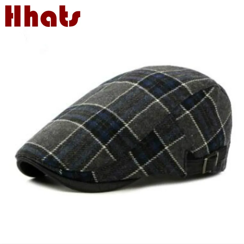 

which in shower adjustable thick warm winter plaid beret for women men fashion grid wool flat cap casual male female peaked cap