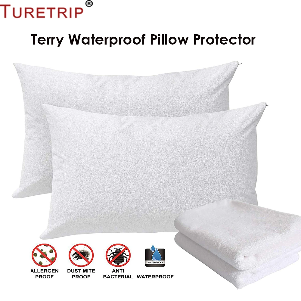 Turetrip 50x70cm Cottn Terry Waterproof Pillow Protector Set Of 2