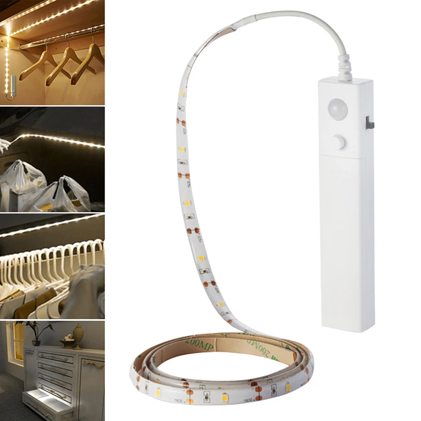 

LED Strip 1 Meters 60leds IR Motion Sensor LED Lights Auto On/Off Night Light Wardrobe Light 4 AAA Battery LED Lamp