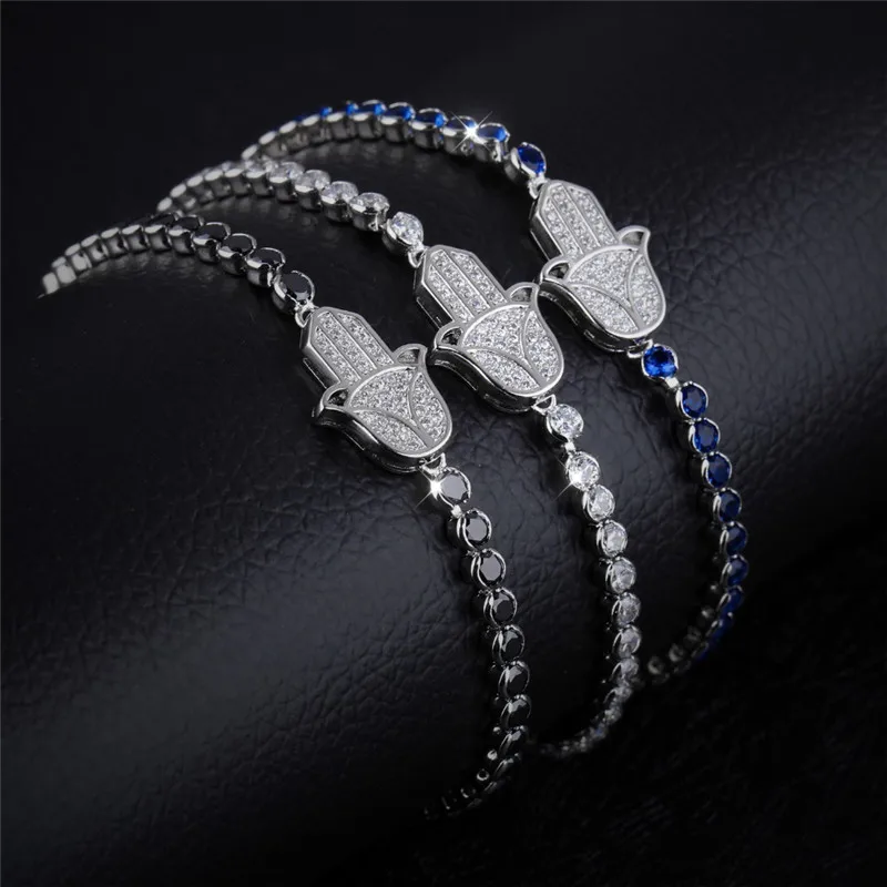 

Luxury Cubic Zirconia Fatima Hand Bracelet For Women Girls Luck Symbol 16cm~25cm Adjustable Box Chain Bracelet Fashion Jewelry