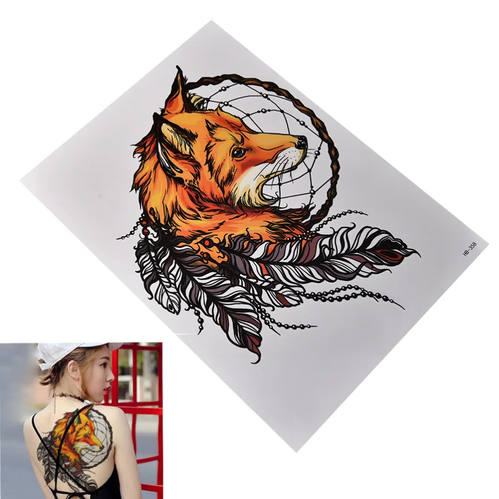 Waterproof Temporary Tattoos Stickers Fox Dreamcatcher Tattoo Flash Water Transfer Tattoos fake tattoos for women men 148*210mm