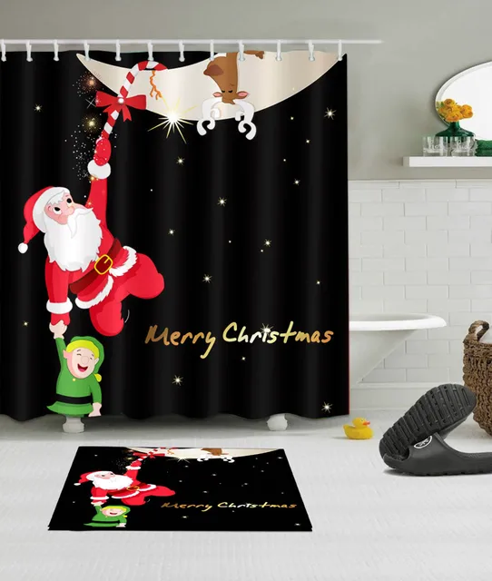 LB Funny Santa Claus Kid Black Christmas Shower Curtains And Mat