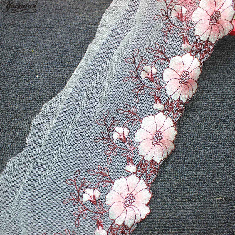 YACKALASI Cotton Lace Embroidered Appliqued 3D Floral Soft Tulle Mesh Fabrics Fancy Colored Scalloped Sewing Trim 17CM | Дом и сад