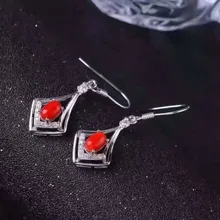 Натуральные красные коралловые серьги-капли 925 Серебряные натуральные драгоценные камни серьги для женщин классические элегантные Висячие серьги ювелирные изделия помолвка