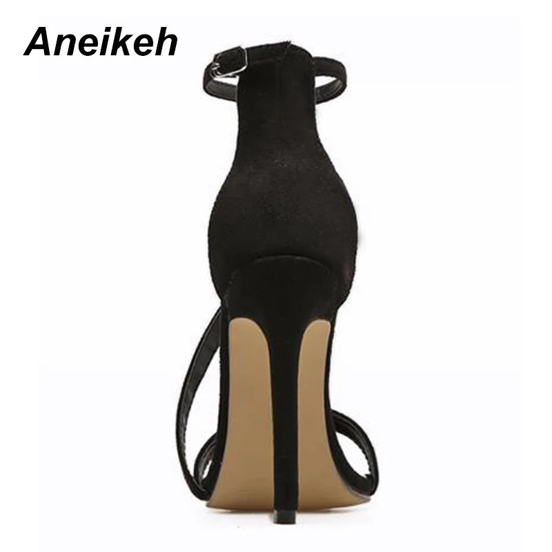 Aneikeh/Новые модные пикантные дизайнерские женские модельные босоножки из искусственной замши на высоком тонком каблуке с пряжкой и открытым носком размер 42