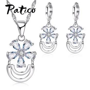 

Top Quality Cubic Zirconia Flower Pendant Necklace Earring Sets For Women Wedding Engagement Jewelry Sets Best Seller