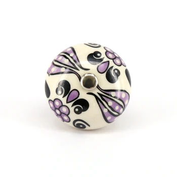 

40mm Purple Flower Hand Painted Ceramic Bedroom Cupboard Cabinet Knobs Door Drawer Furniture Handle Pulls