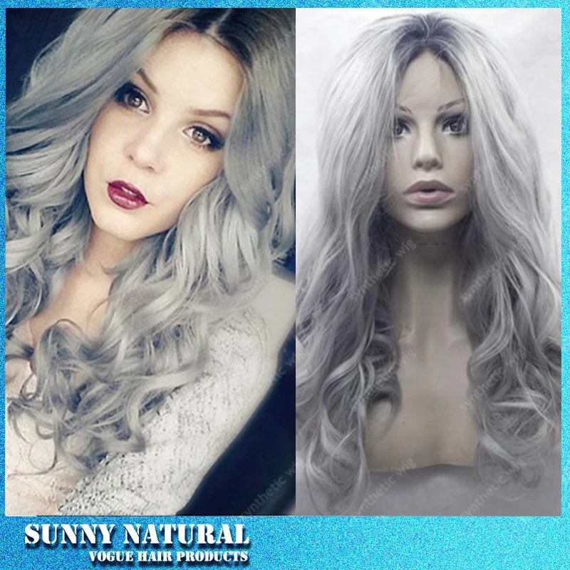 Grey Ombre Wig False Hair Synthetic Wigs for Black Women 12'' 26" Long