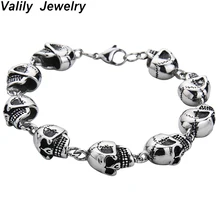 Valily 316L крутая Мужская Высококачественная Байкерская подвеска с черепом, браслет, цепочка, панк браслеты для байкеров и браслет для мужчин