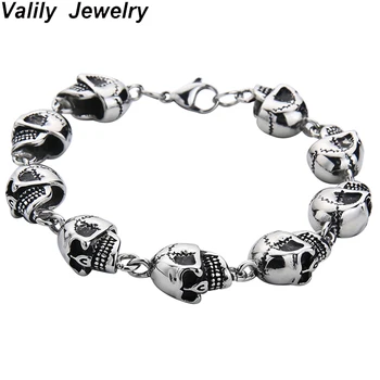 

Valily 316L Stainless Steel Cool Men's High Quality Biker Man Skull Charms Bracelet Chain Punk Biker Bracelets & Bangle for Men