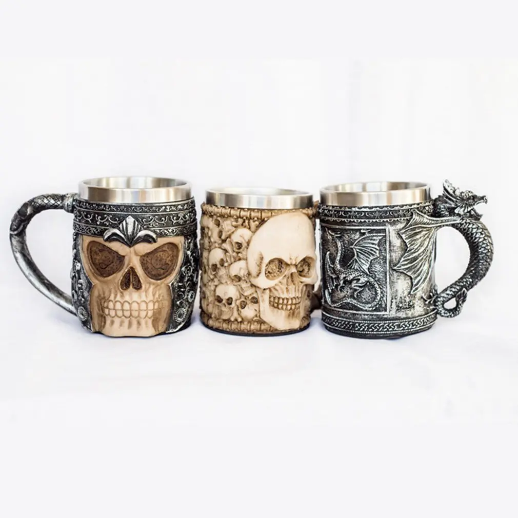 Персонализированные Череп кружка с двойными стенками из нержавеющей стали Рыцарь Дракон питьевой чай пиво кофе чашка подарок для мужчин
