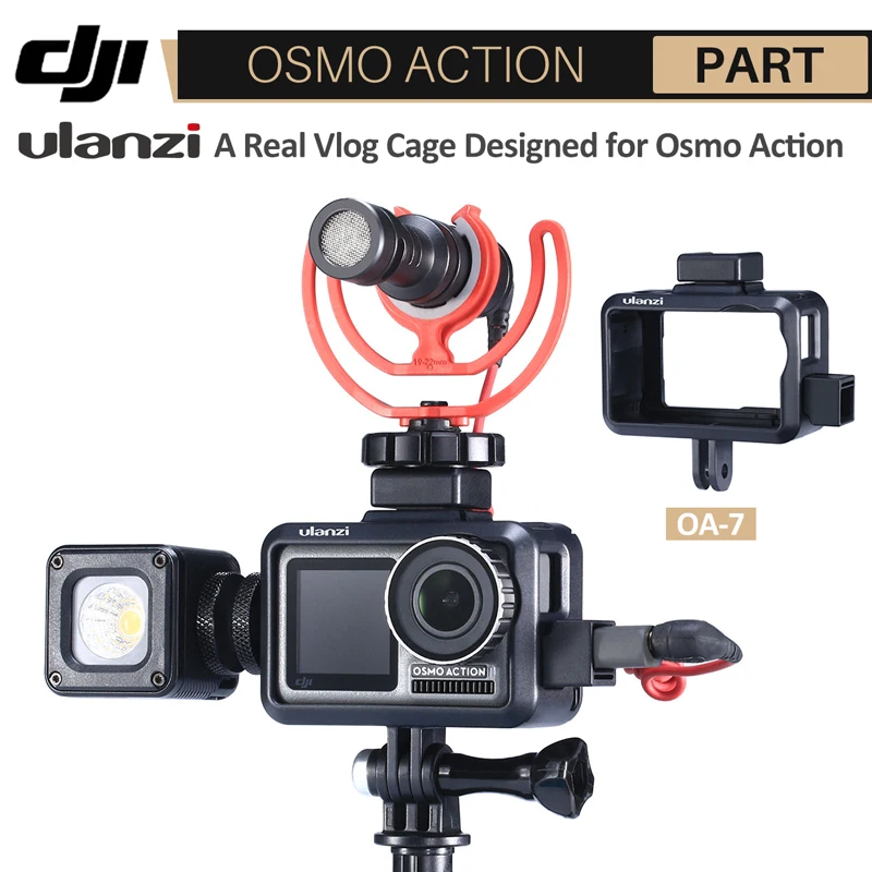 

Ulanzi OA-7 Vlog Case for Dji Osmo Action Dual Cold Shoe Mount Case Cage Vlogging Osmo Action Accessories for LED Light Mic