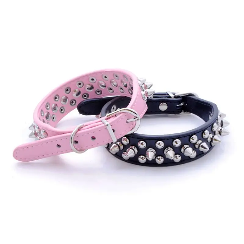 Pet Puppy Dog Collars Adjustable PU Leather Punk Rivet Spiked Studded