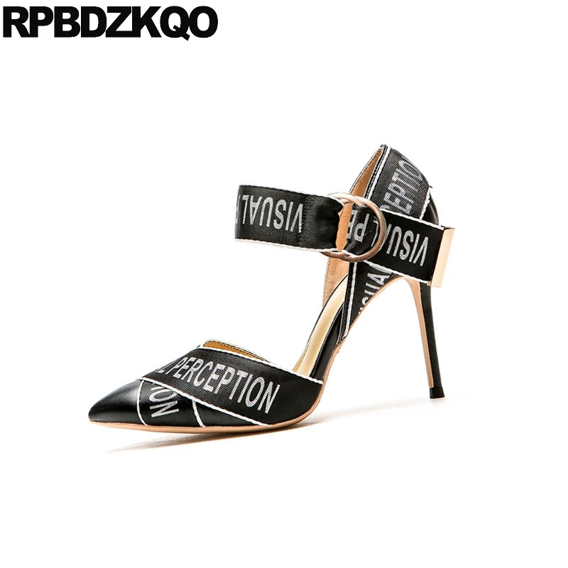 high heels scarpin black luxury brand shoes women ankle strap ultra celebrity pumps pointed toe super extreme size 33 new plus