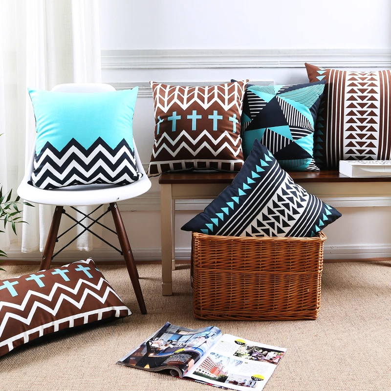 

Nordic Style Cushion Cover Home Decor Blue Geometric Decorative Pillows Covers Black Velvet Throw PillowsFor Sofa 45x45cm