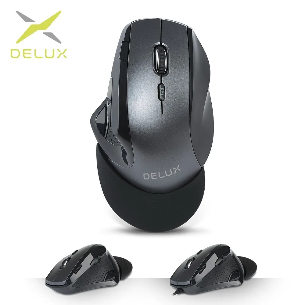 baratas Delux M910 9 Botões 4000 dpi USB Ergonômico wired Optical Gaming Mouse sem fio Ratos com Pulso mat Para O Jogo de PC player Portátil