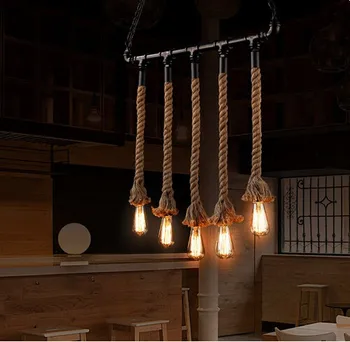 

Rope Water Pipe Loft Style Edison Pendant Lights Vintage Industrial Fixtures For Living Dining Room Droplight Lamparas Colgantes