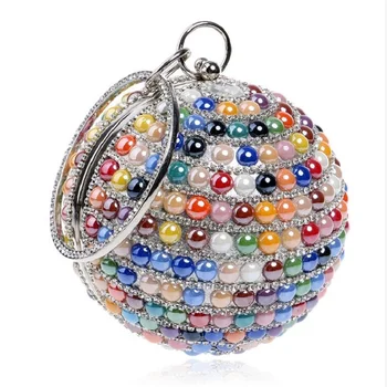 

Candy Color Women Evening Bags Round Design Chain Shoulder Messenger Bag Diamond Clutches Purse For Wedding Circular Dinner Bag