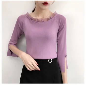 

Pullover Top Regular Standard O-neck Lace Sweater Women Woman Korean Version 2019 Autumn New Hollow Hole Loose Knit Sweater