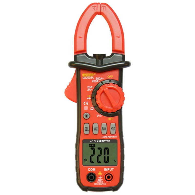 

UYIGAO UA2008A Handheld Digital LCD Clamp Meter Multimeter DC/AC Voltage AC Current Resistance Temperature