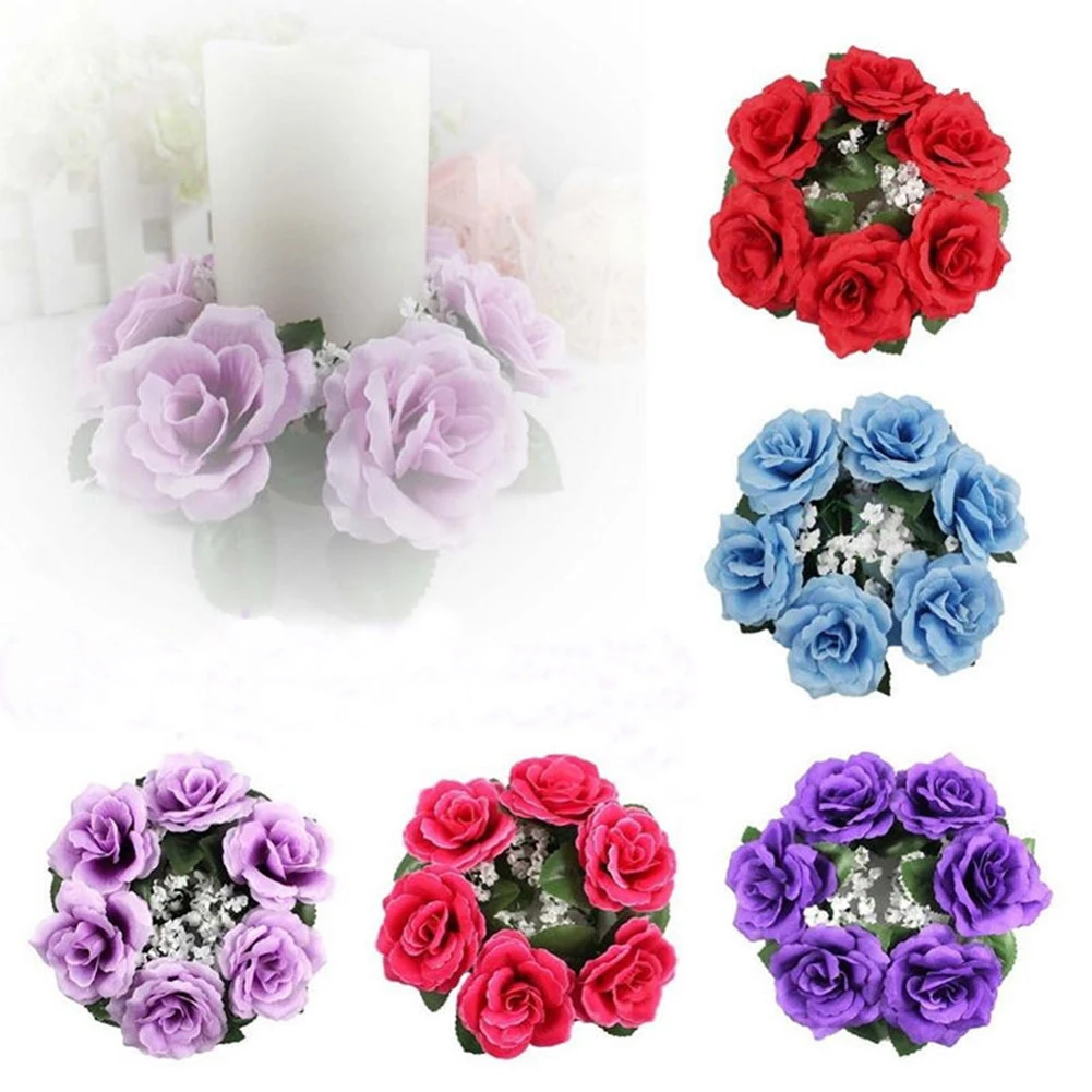 

Artificial Flower Floral Candle Ring Holder Valentine's Day Anniversary Wedding Party Decorating Supplies Decor