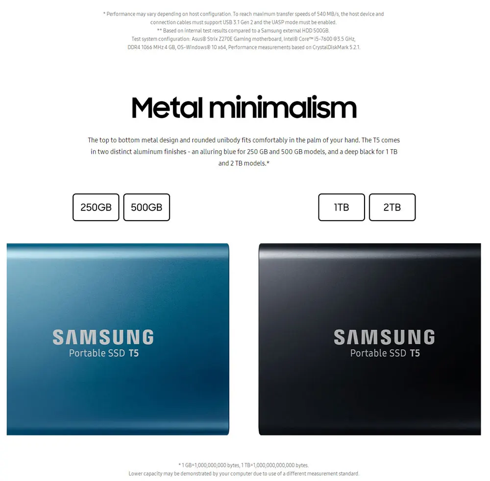 Samsung портативный SSD T5 500GB 1 ТБ 2 ТБ внешний твердотельный HD жесткий диск USB 3,1 Gen2(10 Гбит/с) для ноутбуков и ПК