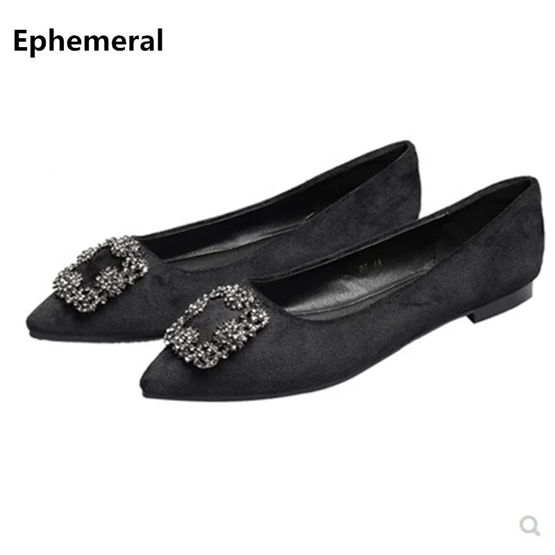 

Women Flock Rhinestones shoes Cheap Promotion for Dressing Pointed Toe Fur Winter Flats plus size 11 39 34 45 Narrow Mouth Grey