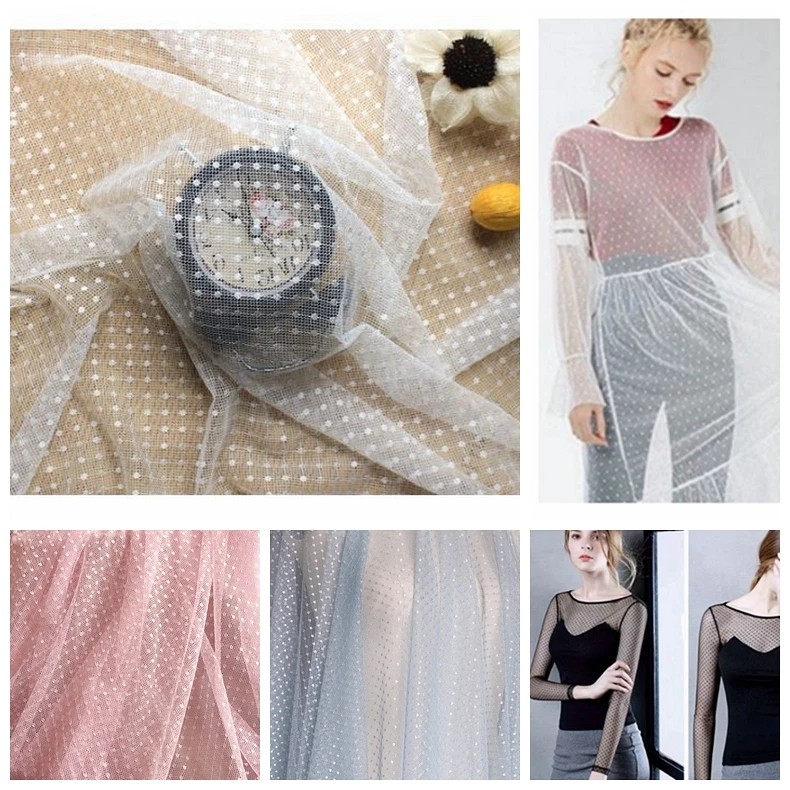 2 метра белая черная эластичная сетчатая ткань, точечная сетчатая ткань, платье, свадебный фон, одежда нижняя рубашка Ткань Текстиль