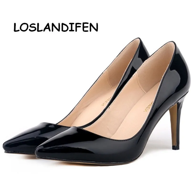 

LOSLANDIFEN WOMENS PUMPS SHOES BLACK 8CM HIGH HEEL POINTED TOE CORSET STYLE WORK PARTY WEDDING SHOES RED BOTTOM SHOES 952-1