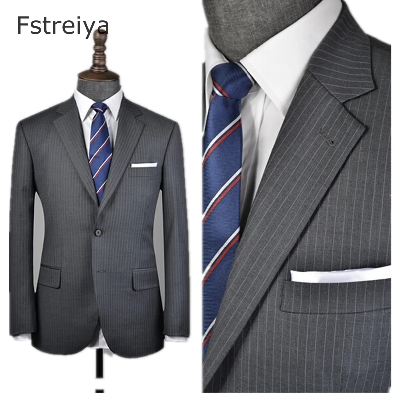 Custom Made hight brand hight quality 160's worsted grey Pinstripe Suit with pants for wedding customized slim fit groom suits