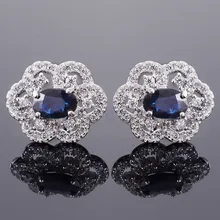 Натуральные подлинные серьги-гвоздики с сапфиром,, серебро 925 пробы, 4*6 мм, 0.6ct* 2 шт, драгоценный камень# X18061409