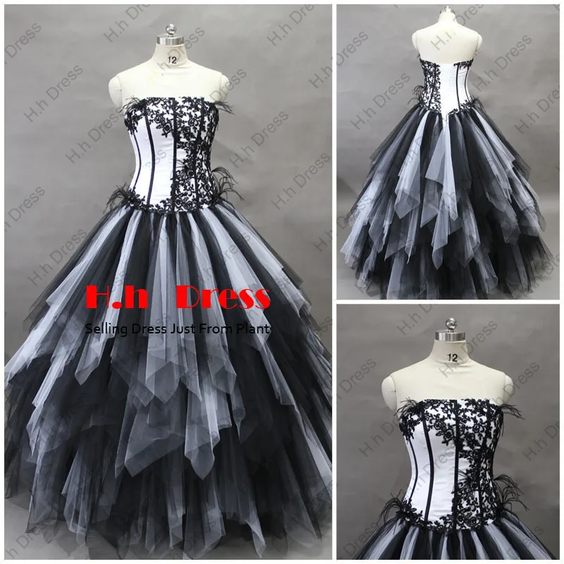 

free shipping 2013 new design hot seller long bandage dress barbie clothes Sexy Black White Tulle ball gown appliques Prom Dress