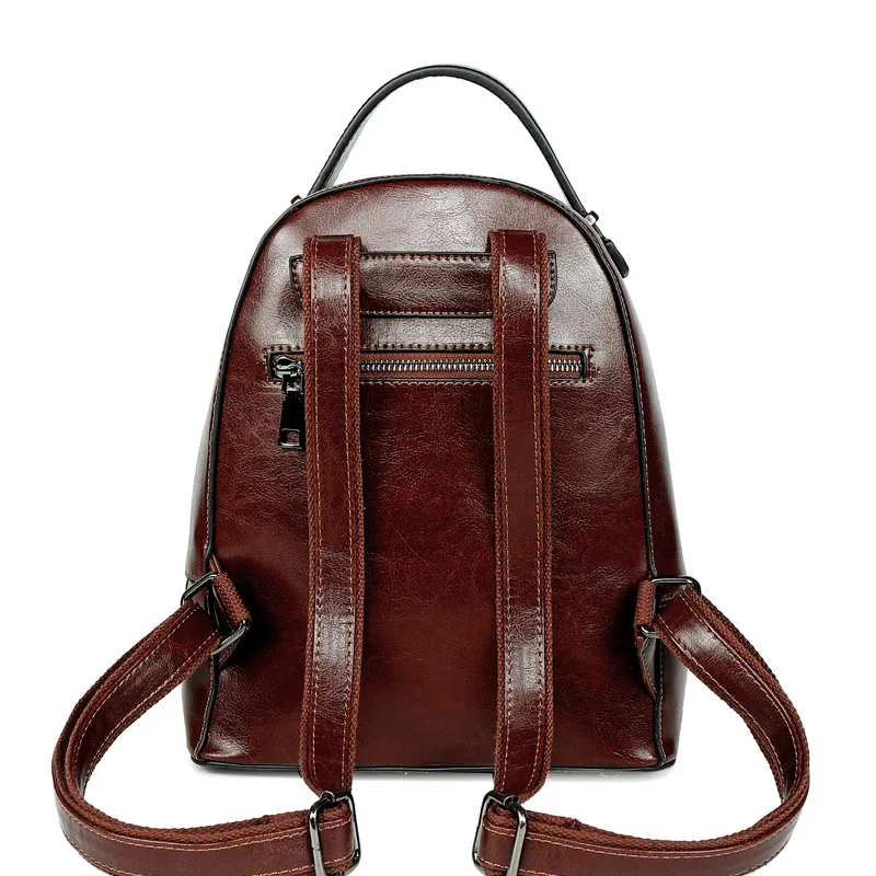 High Quality Women Oil Wax Cowhide Backpack Travel Knapsack Fashion Casual Design Genuine Leather Rucksack Girls School Daypack cool everyday backpacks