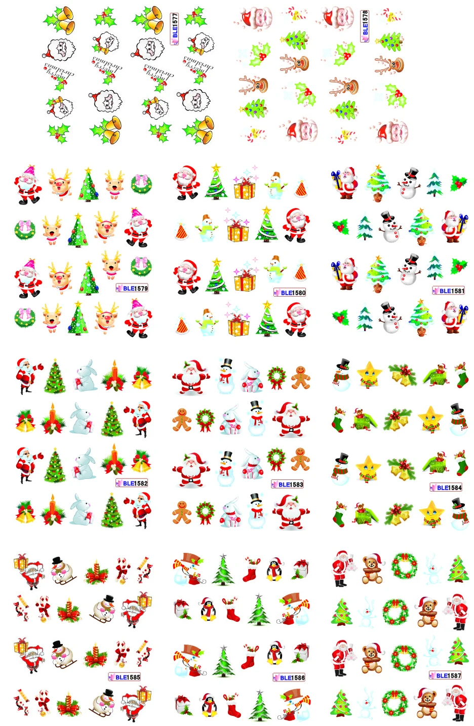 

1 Lot = 11 Sheets Large Festival Christmas X'mas Water Transfer Nail Art Sticker Tips 3d Water Manicure Pedicure BLE1577-1587