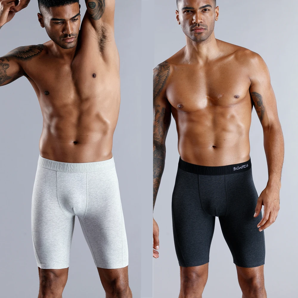 BONITOS Men Boxer Long leg Boxer Men Underwear Men Underpants Erkek Natural  Cotton Sexy Boxer Shorts Top Brand Underwear Soft
