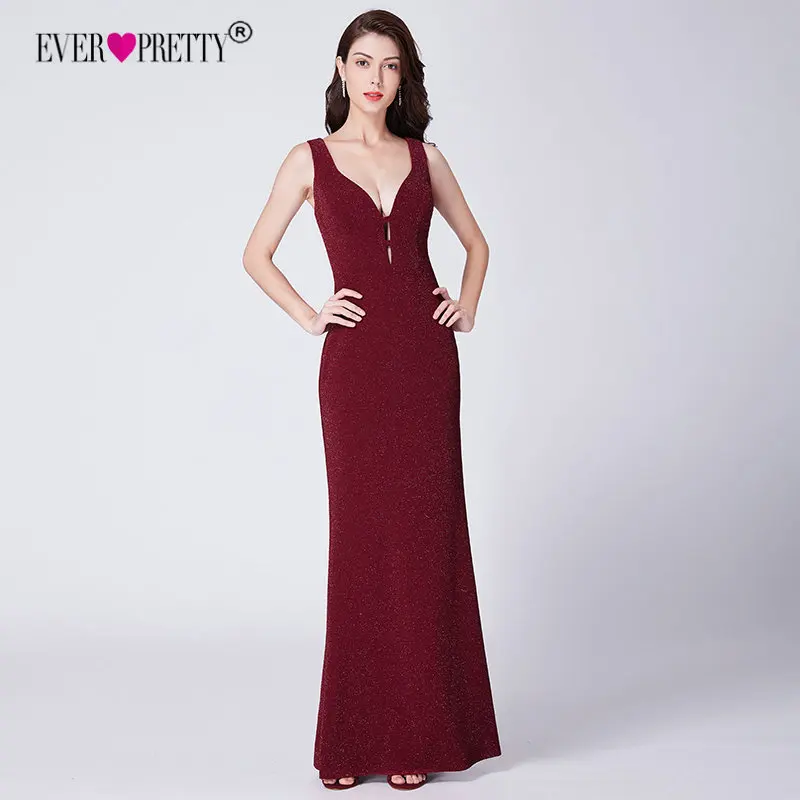 Выпускные платья Burgundy Long Ever Pretty V-Neck Sparkle Sexy Русалка платье без рукавов для торжественных случаев женское элегантное вечернее платье