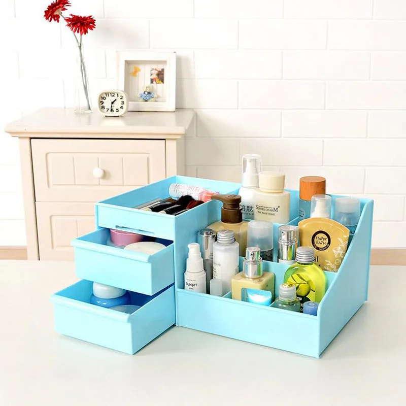 2019 New Plastic Makeup Organizer Make Up Brush Storage Box with Drawer Cotton Swabs Stick Maker Storage Case Hot Sale