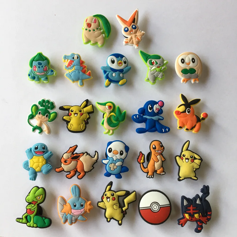 100 шт Pikachu Pokemon ПВХ Shoe Charms аксессуары для пряжки для обуви для украшения КРОК для браслетов с отверстиями Рождественский подарок