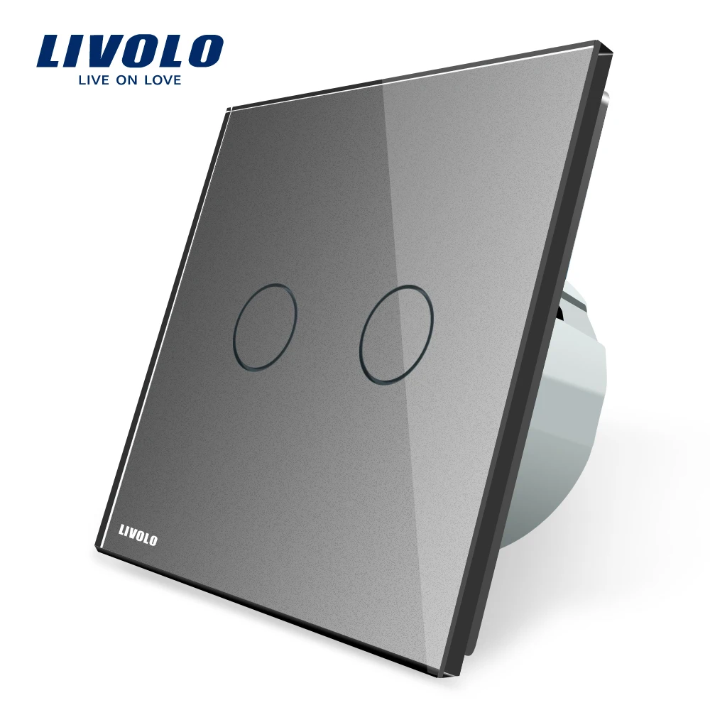 Livolo Grey Crystal Glass Switch Panel EU Standard Wall Switch AC 220 250V VL C702 15