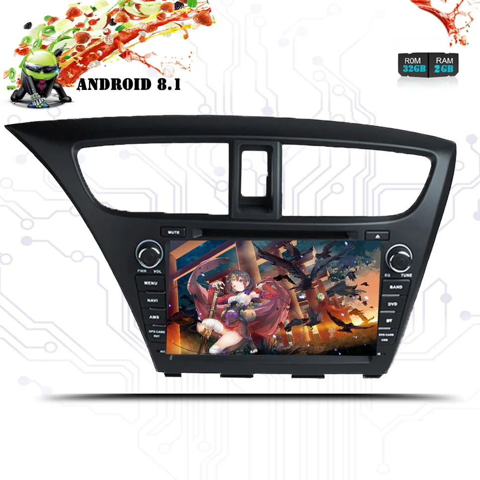 Best 8 inch Android 8.1 Car Radio DVD GPS Multimedia Stereo For Honda Civic Hatchback 2013 2014 2015 Auto Navigation Cassette Player 1