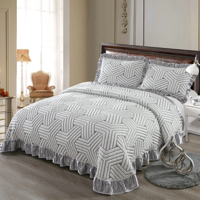 

Comfortable high-grade cotton bedding quilted bed cover double bed pastoral European printing bedspread+Pillowcase 3pcs #sw