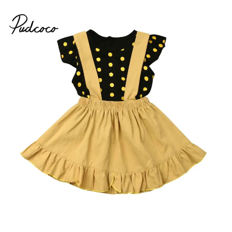 

2019 Hot Sale 2PCS Baby Infant Girls Short Sleeve For Party And Wedding Dresses Clothes Toddler Outfits Tops + Overalls Suit
