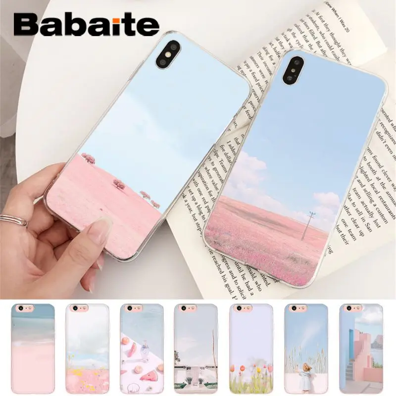 

Babaite For iphone 7 XSMAX Case Summer pink flower Transparent Phone Cover Case for iPhone 8 7 6 6SPlus X 10 5 5S SE XR XS XSMAX