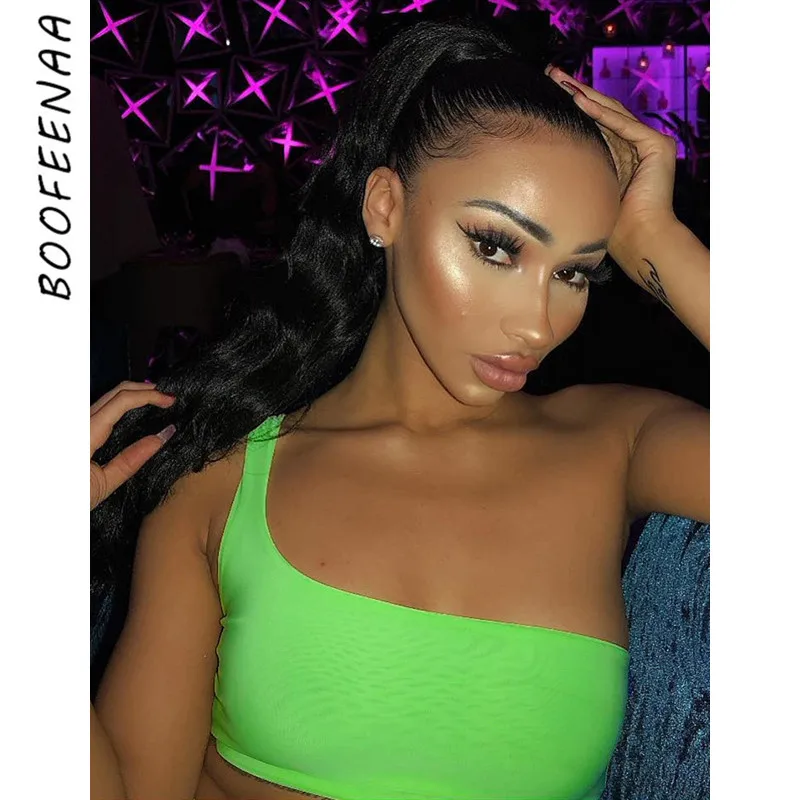 

BOOFEENAA Sleeveless One Shoulder Sexy Tank Top Neon Women Clothes 2019 Summer Rave Festival Streetwear Hot Crop Tops C67-F44