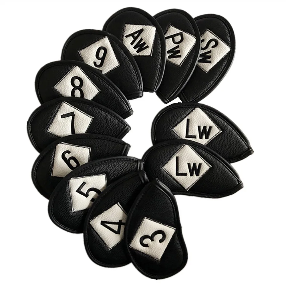 نادي الغولف يغطي Headcovers مجموعة بو الجلود 12 قطعة/الحزمة صالح اليد اليسرى اليد اليمنى لاعبي الغولف التطريز شعار كلا الجانبين ديلوكس