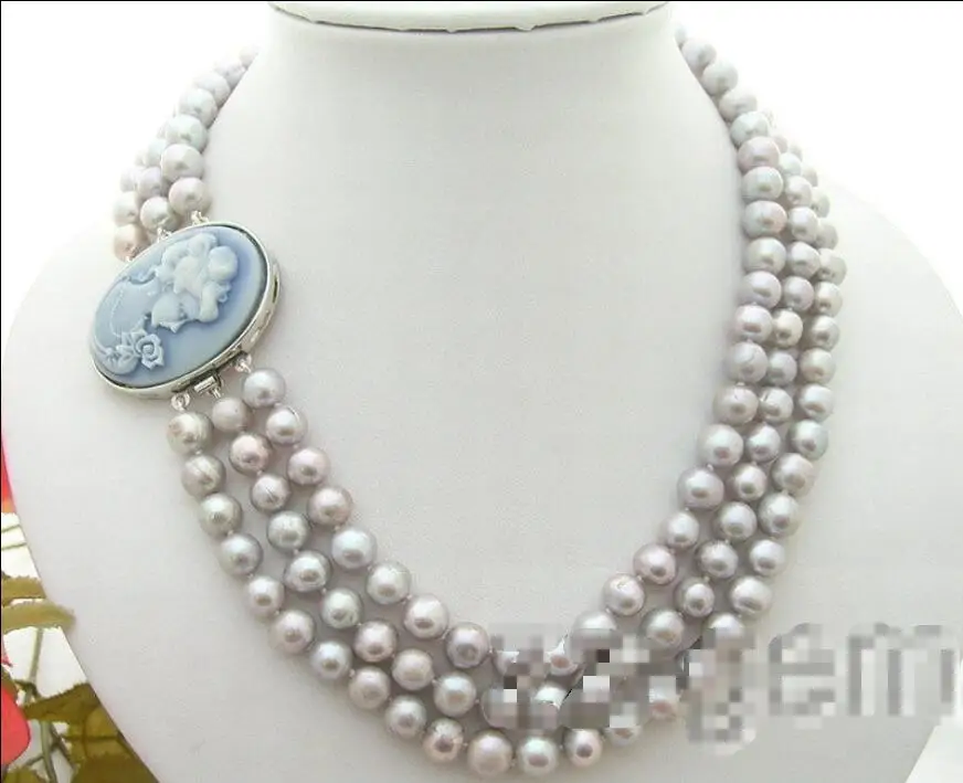 

Hot sale new Style >>>>>8.5mm Gray Pearl Necklace-Cameo Clasp