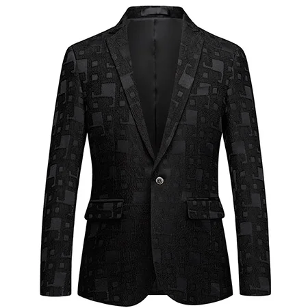 Luxury Mens Black Blazer Geometry Wedding Casual Autumn Winter Slim Fit Jacket Men Blazer Big Size 4XL 5XL 6XL Clothes T214 - Цвет: black