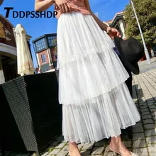 Ins Популярные Слои оборками торт для женщин юбка белый цвет эластичный пояс Сладкий сезон: весна-лето юбка женские юбки