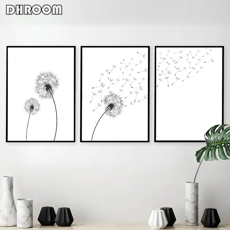 Ensemble De 3 Imprimes De Pissenlit Noir Et Blanc Affiche Minimaliste Toile Peinture Murale Decoration Photo Decor De Maison Moderne Aliexpress